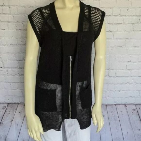 Tracy Reese sleeveless linen cardigan black M NWT - Picture 1 of 7